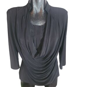 Lavena Black Drape Neckline Long Sleeve Formal Top Size M